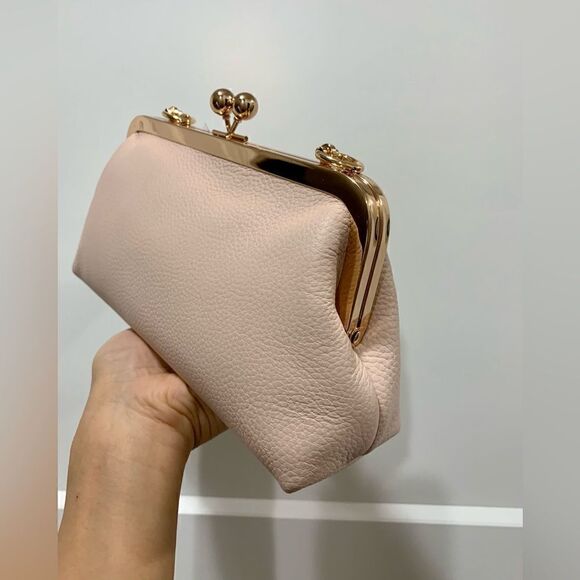 Soft Pink Genuine Pebble Leather Kisslock Clutch/Shoulder Bag/Crossbody - Picture 11 of 15